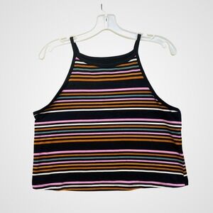 Torrid Crop Tank Top Womens 2 Black Pink Striped High Neck Sleeveless Stretch